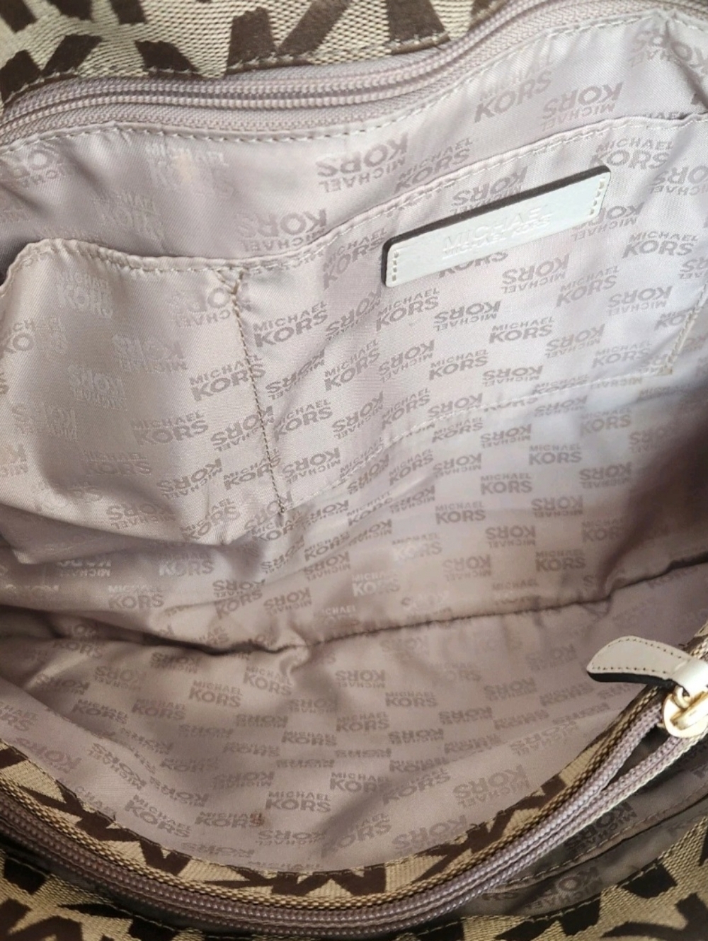 Michael Kors Cream & Brown MK Logo Satchel with Gold Hardware - Picture 16 of 16